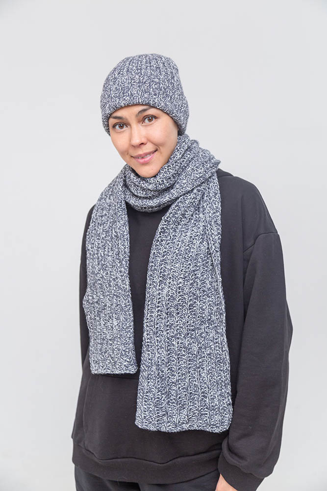 Женский серый шарф из конопли и мериноса Uzor Wear